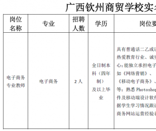 广西钦州商贸学校实名编制外教师招聘启事